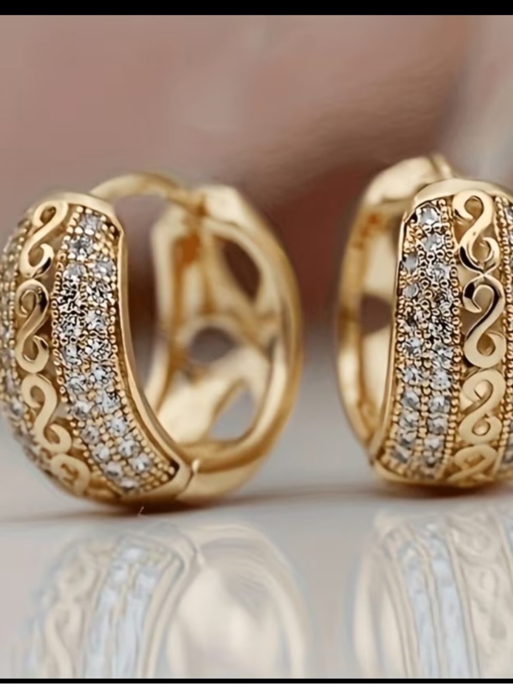 Affordable Fashion Finds Gold Filigree Hoop Earrings with Clear Stones